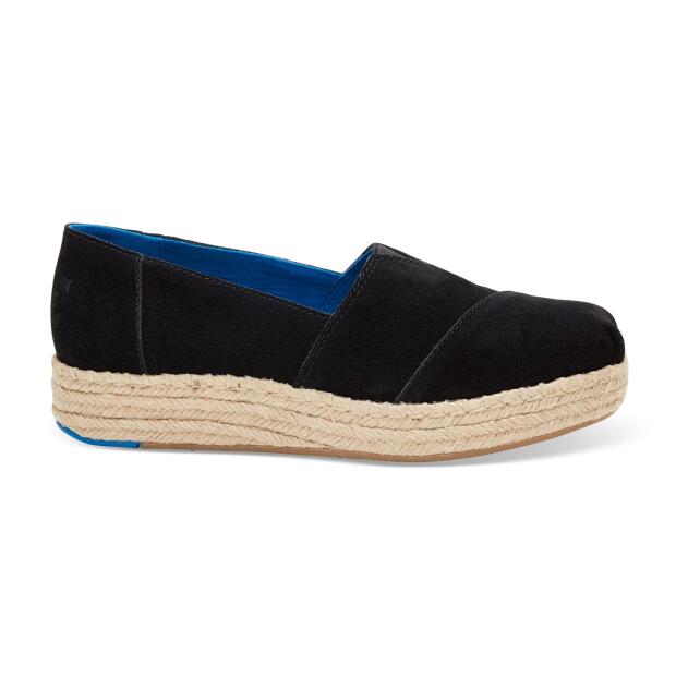 TOMS Espadrille Platform Alpargatas Black Suede