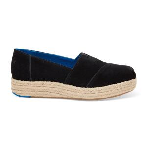 TOMS Espadrille Platform Alpargatas Black Suede