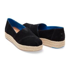 TOMS Espadrille Platform Alpargatas Black Suede