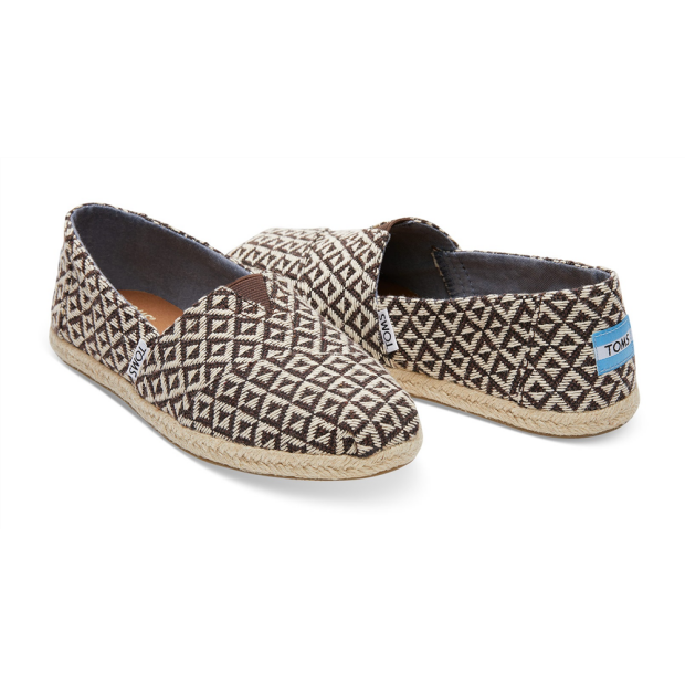 TOMS Espadrille Alpargata Chocolate Brown Diamond Geo Woven Rope Sole