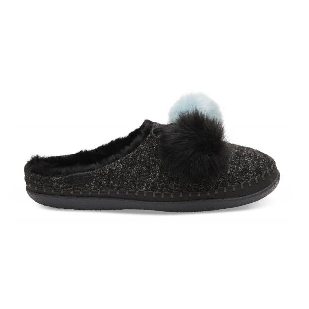 TOMS Slipper Ivy Black Multicolor Felt/Pom Pom