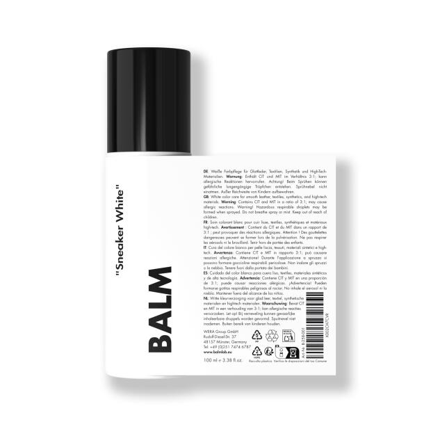 BALM "Sneaker White" flüssige Schuhcreme zur Pflege & Auffrischung weißer Schuhe, Sneaker, Glattleder und Textilien - Schuhweiß mit hoher Farbdeckung & strahlender Wirkung - 100ml